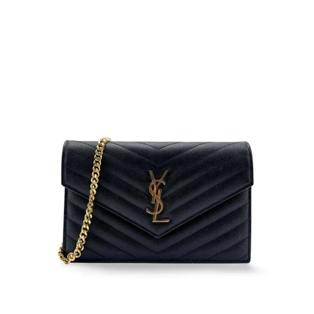Saint Laurent Monogram Chain Wallet Black Gold Hardware